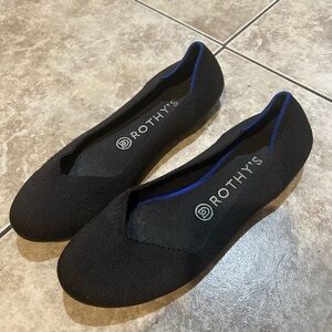 Rothy's Black Knit Ballet Flats with Blue Trim